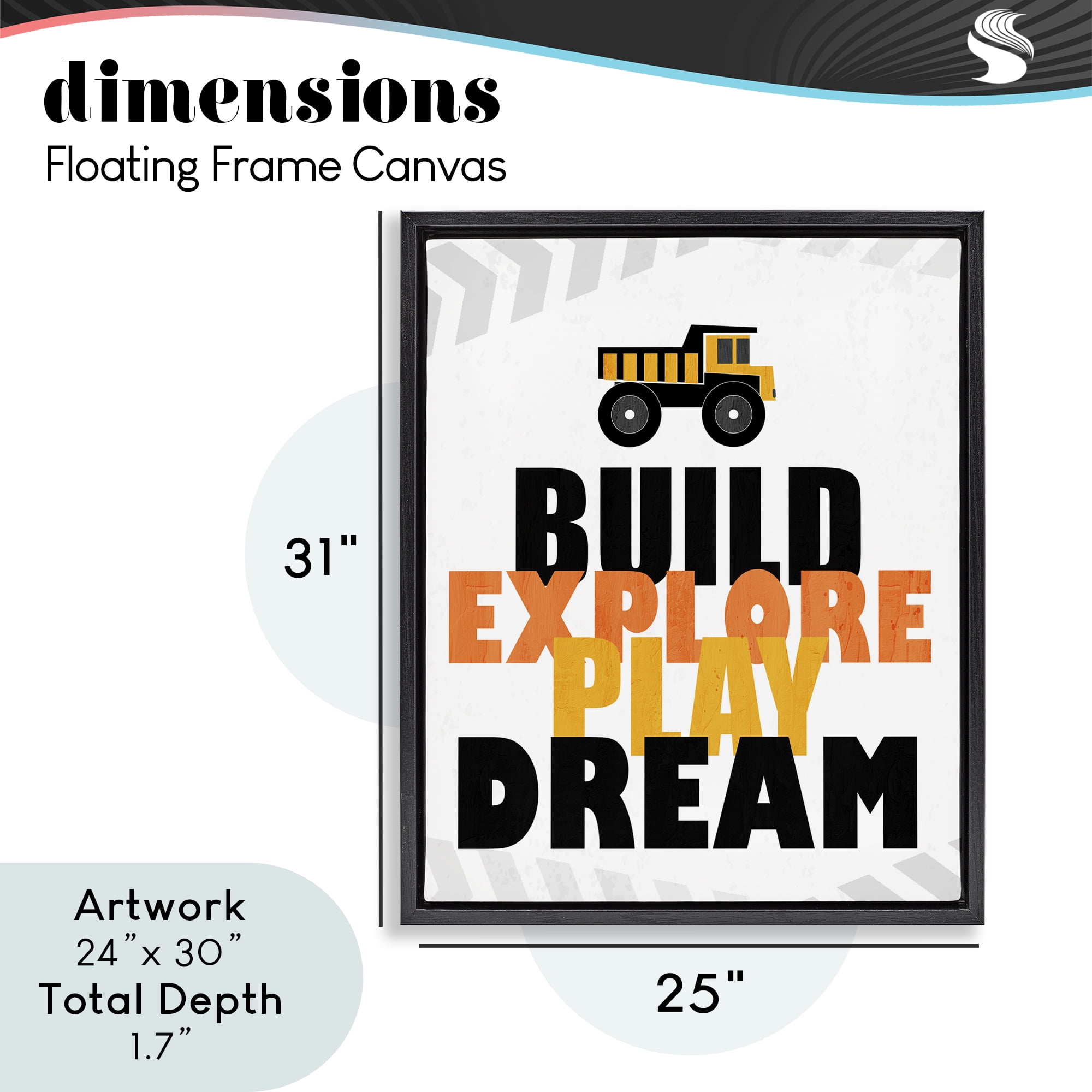 Build Explore Play Dream Black Framed Floater Canvas Wall Art, design by Kim Allen