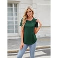 thumbnail image 3 of Womens Summer Spring Trendy Vacation Outfits Short Sleeve Business Tshirts Fashion Casual Blouses Dark Green XL, 3 of 8