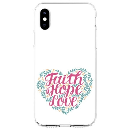 DistinctInk Clear Shockproof Hybrid Case for iPhone XS Max (6.5 Screen) - TPU Bumper Acrylic Back Tempered Glass Screen Protector - Faith / Hope / Love - Floral