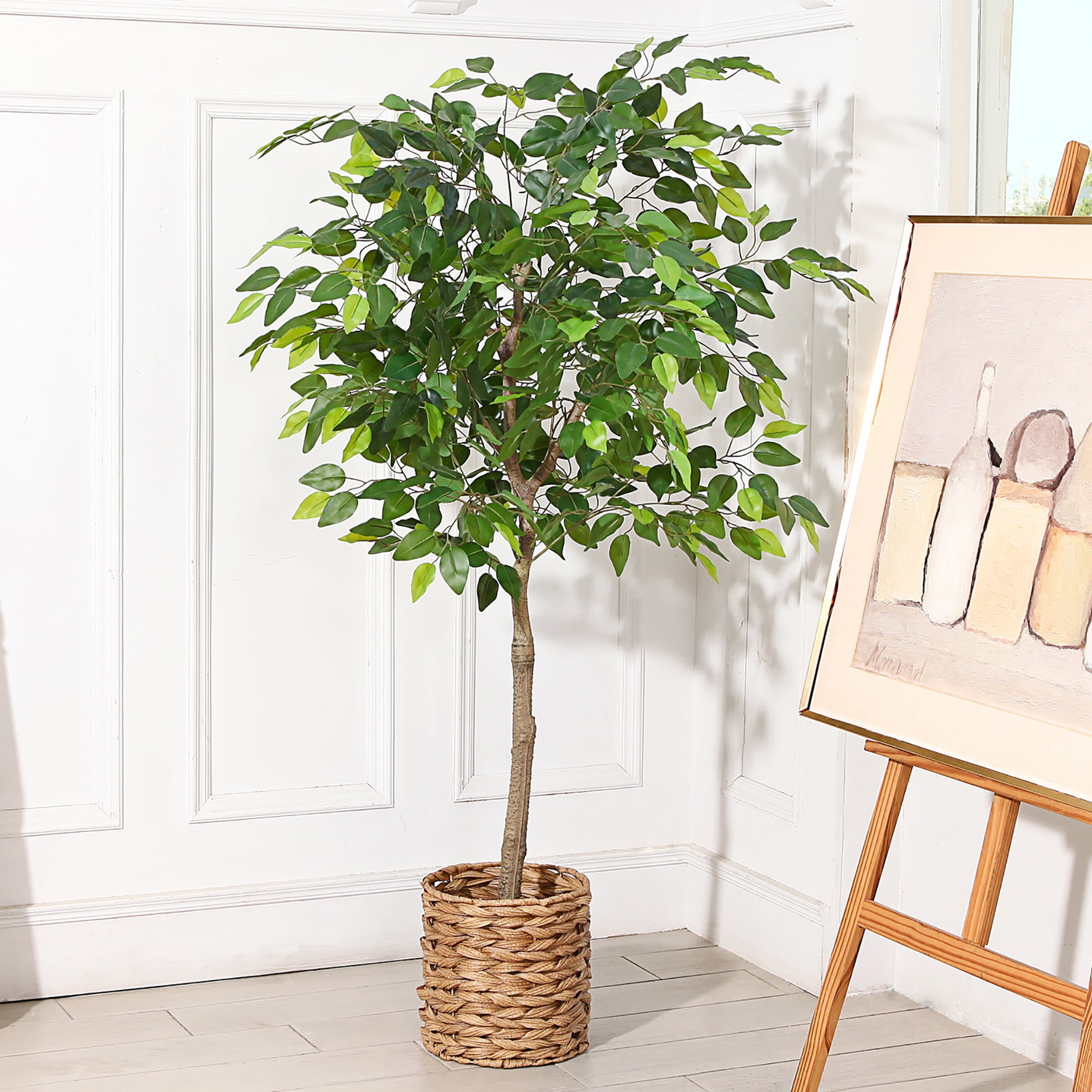 Artificial Ficus Silk Plants, 5FT Faux Plastic Ficus Tree in Pot with