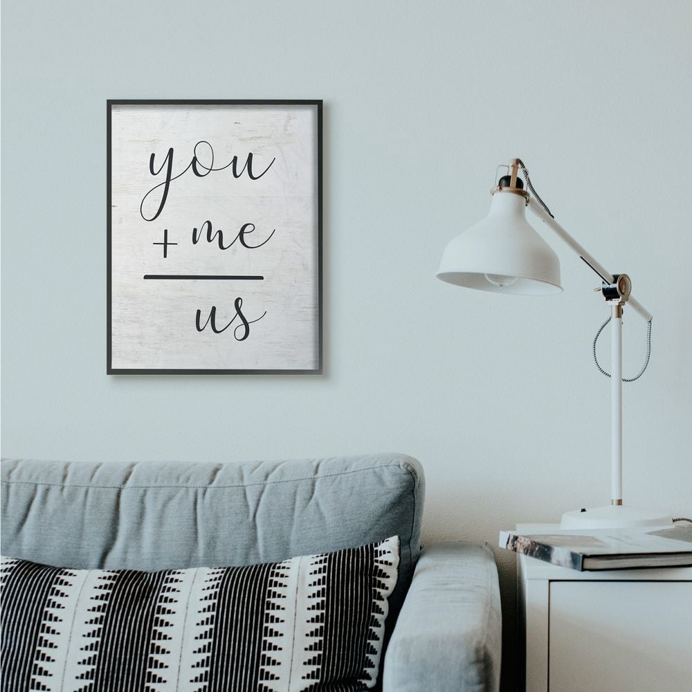 Stupell Industries You Plus Me Home Family Inspirational Word On Wood Texture Design Framed Giclee Texturized Art by Lettered and Lined