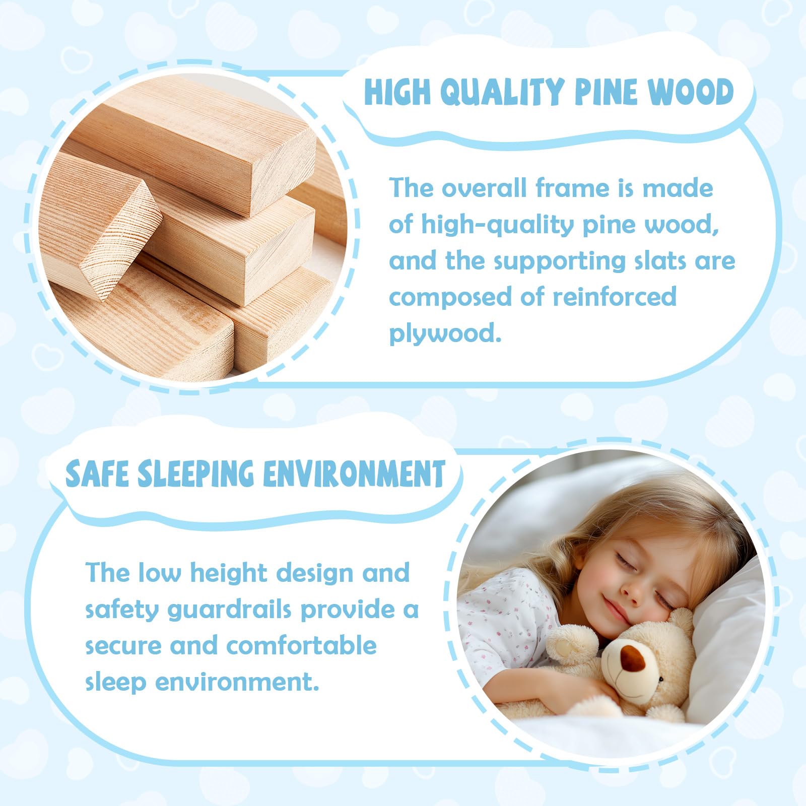 DreamBuck Floor Bed Full Size Montessori Bed Frame with Fence and Door, Wooden Full Size Floor Bed for Boys Girls, Slats Included, No Box Spring Needed, Easy Assembly