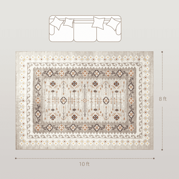 Brown Geometric & Floral Pattern Area Rug 120.1"x96.1" Flannel Soft Non-Slip TPR Backing Machine Washable Rug for Living Room Bedroom