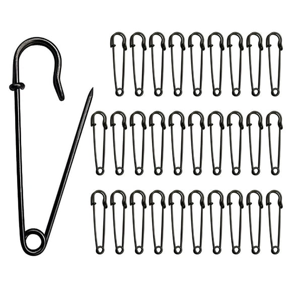 TUWAFE Extra Large Safety Pins Pack of 30,Heavy Duty Black for Crafts and Kilts