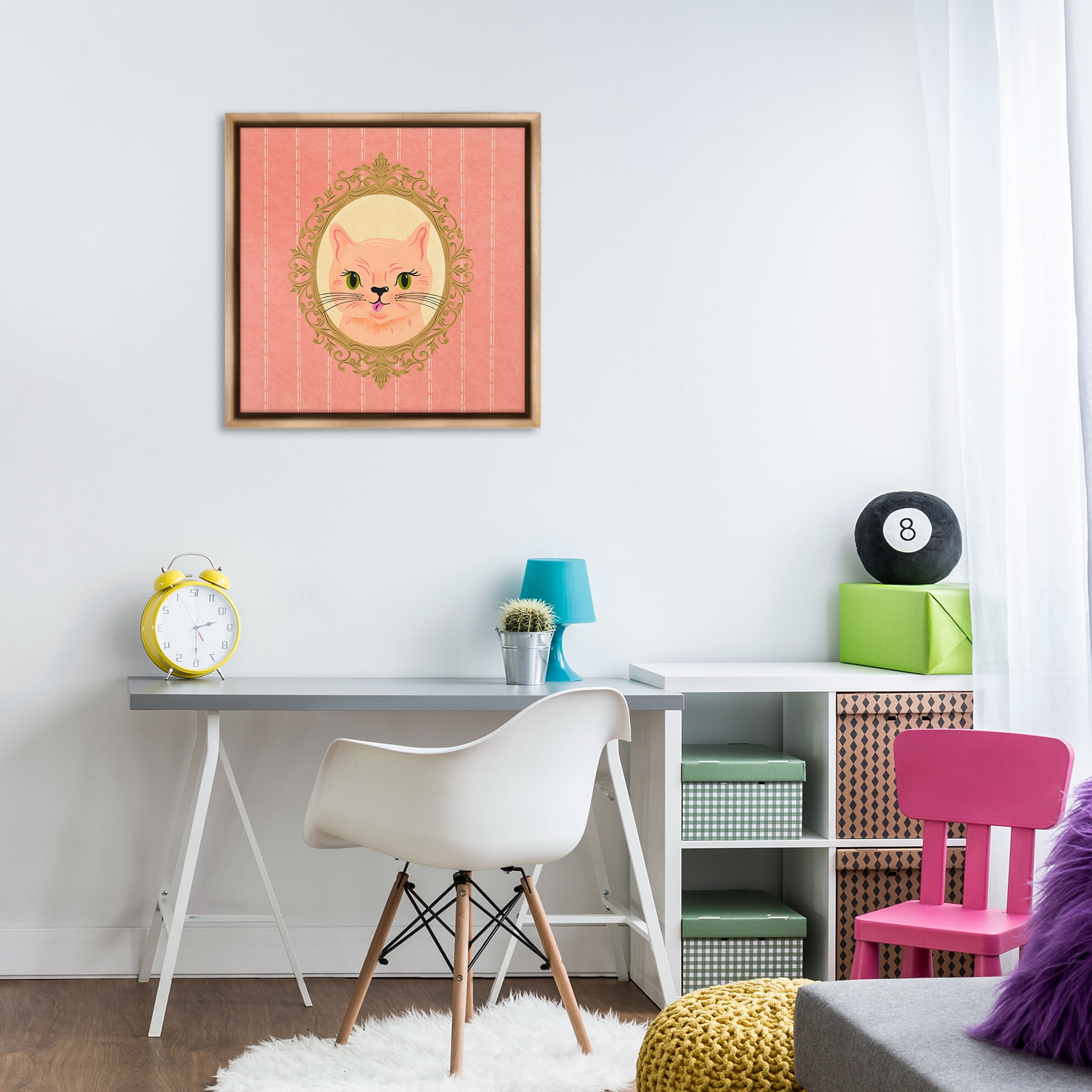 Stupell Industries Peach Cat Portrait Animals Painting Brown Floater Framed Canvas Art Print Wall Art, 25 x 25