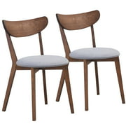 Costway Set of 2 Dining Chair Upholstered Curved Back Side Chair with Solid Wooden Legs