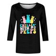 thumbnail image 4 of TSADFHJI Chemise à Manches Longues pour Femmes 3 Pack Col Roulé Court T-Shirt Décontracté Élégant Col Rond Manches Pointues Imprimé de Pâques m Noir, 4 of 4