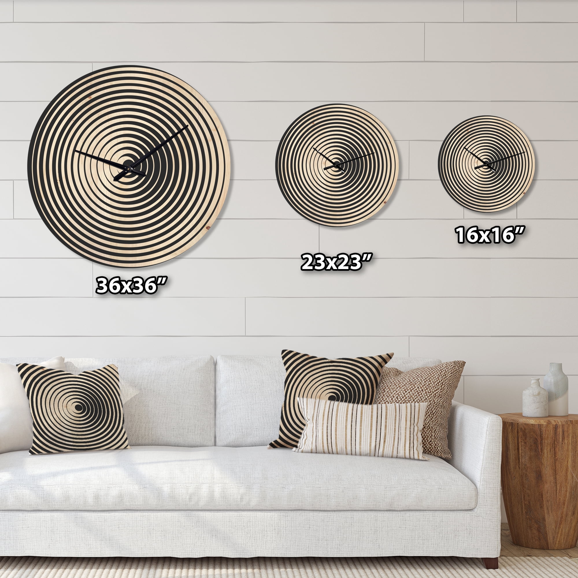 Designart 'Monochrome Optical Illusion ' Modern Wood Wall Clock