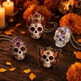 thumbnail image 4 of 4 Pcs Day of the Dead Sugar Skull Hanging Ornaments 3.15 Inch Acrylic Decoration with Bead Chains Halloween and Dia de los Muertos Decor for Door and Tree, 4 of 6