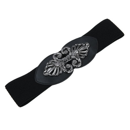 Cotton Elastic Waist Belt - Premium Interlocking Floral Buckle Wide Elastic Stretch Waist Belt Waistband