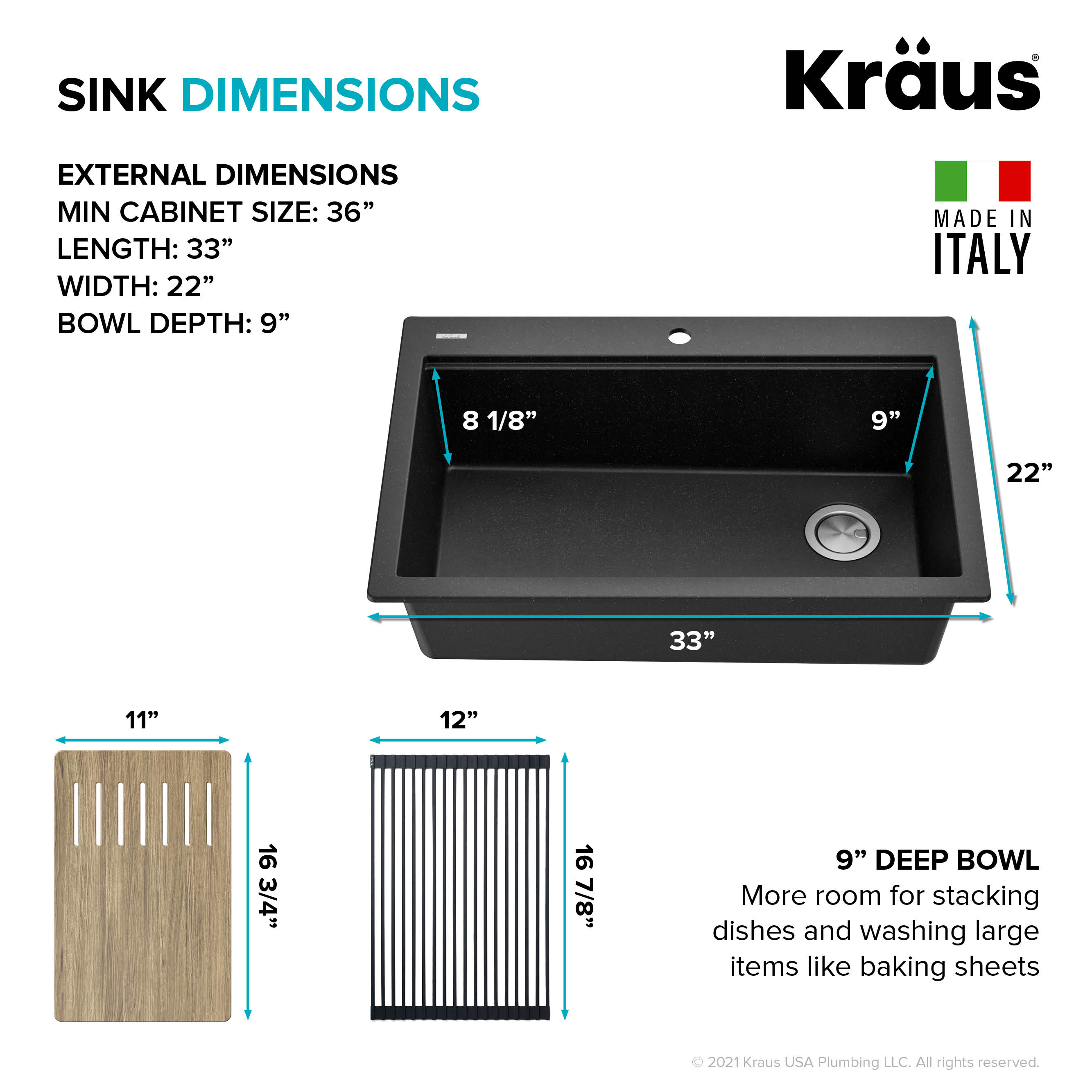 Kraus Bellucci Workstation 33 inch Drop-In Granite Composite Single Bowl Kitchen Sink in Metallic Black with Accessories - image 5 of 14