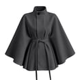 thumbnail image 5 of Women's Stand Collar Cape Coat Elegant Belted Wool Blend Jacket Loose Fit Outerwear for Fall Winter (XL, Dark Gray), 5 of 5