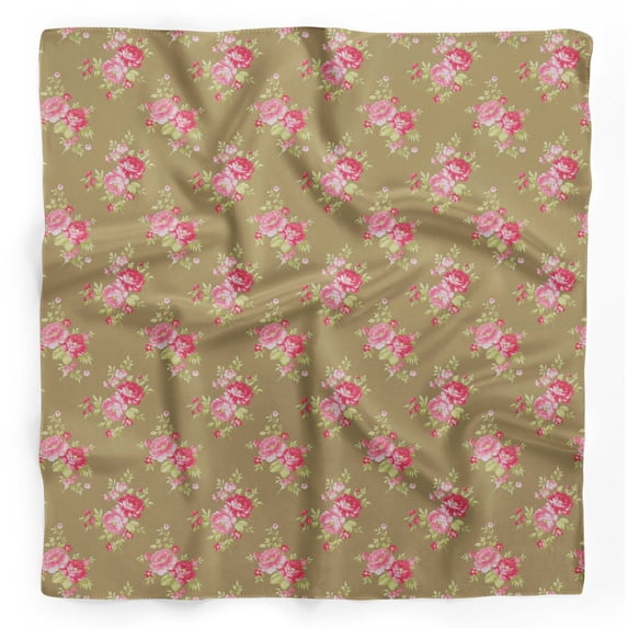 Bimba Green Leaves & Camellias Floral Printed Pure Silk Scarf For Hair Neck Head Bandanas For Women 40 x 40 Inches