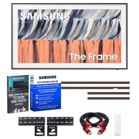 Samsung 55" Class The Frame QLED 4K TV (2026) Bundle with The Frame Customizable Bezel, Modern Brown Deco Gear Television Home Theater Beginner's Guide 2x 6FT 4K HDMI 2.0 Cable