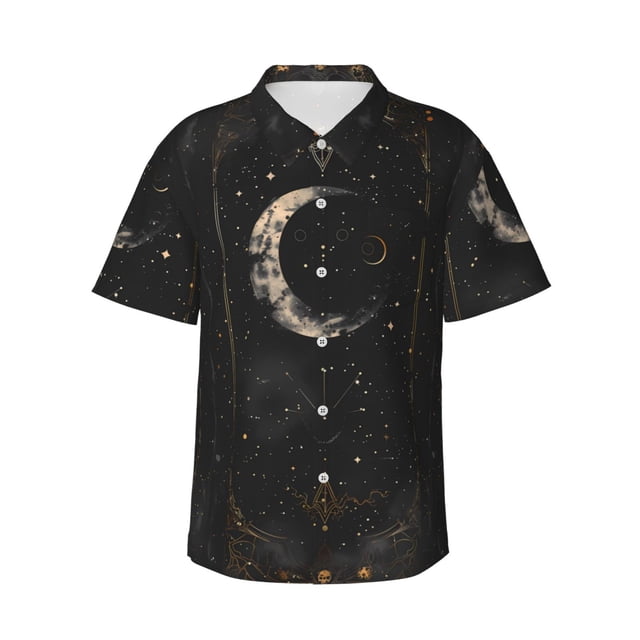 Balery Abstract Starry Sky Moon Camisas hawaianas de manga corta para hombre, camisas playeras de corte holgado, camisas de vacaciones con botones,3X-Large