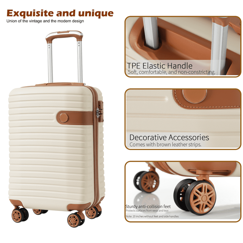 SDJPOI Luggage Sets 3 Piece Carry on Luggage 22x14x9 Airline Approved, Lightweight Hardshell ABS Suitcases with Wheels, 20 inch