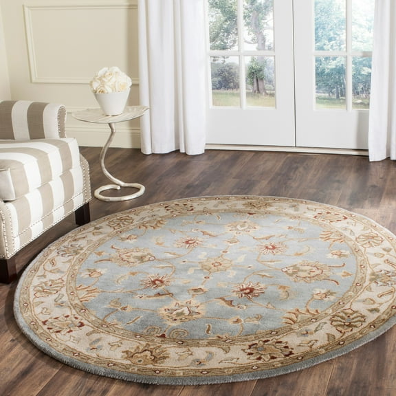 SAFAVIEH Royalty Wenona Traditional Wool Area Rug, Blue/Beige, 7' x 7' Round