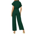thumbnail image 4 of Summer Loose Fit Solid Color V-Neck Short Sleeve Rompers,Women's Belt Casual Fashion Jumpsuit, 4 of 4