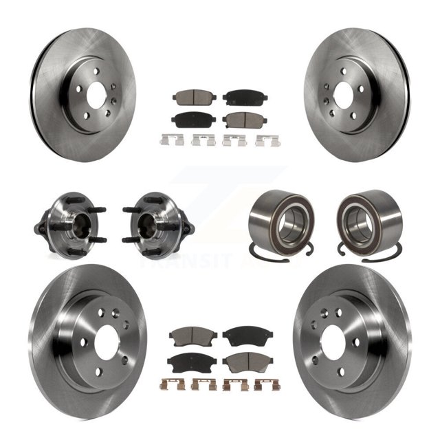 Transit Auto Front Rear Wheel Hub Bearings Assembly Disc Brake Rotors and Ceramic Pads Kit (10Pc) for Car 2013-2014 Chevrolet Sonic RS - Left Right Side (Driver Passenger) KBB-117325