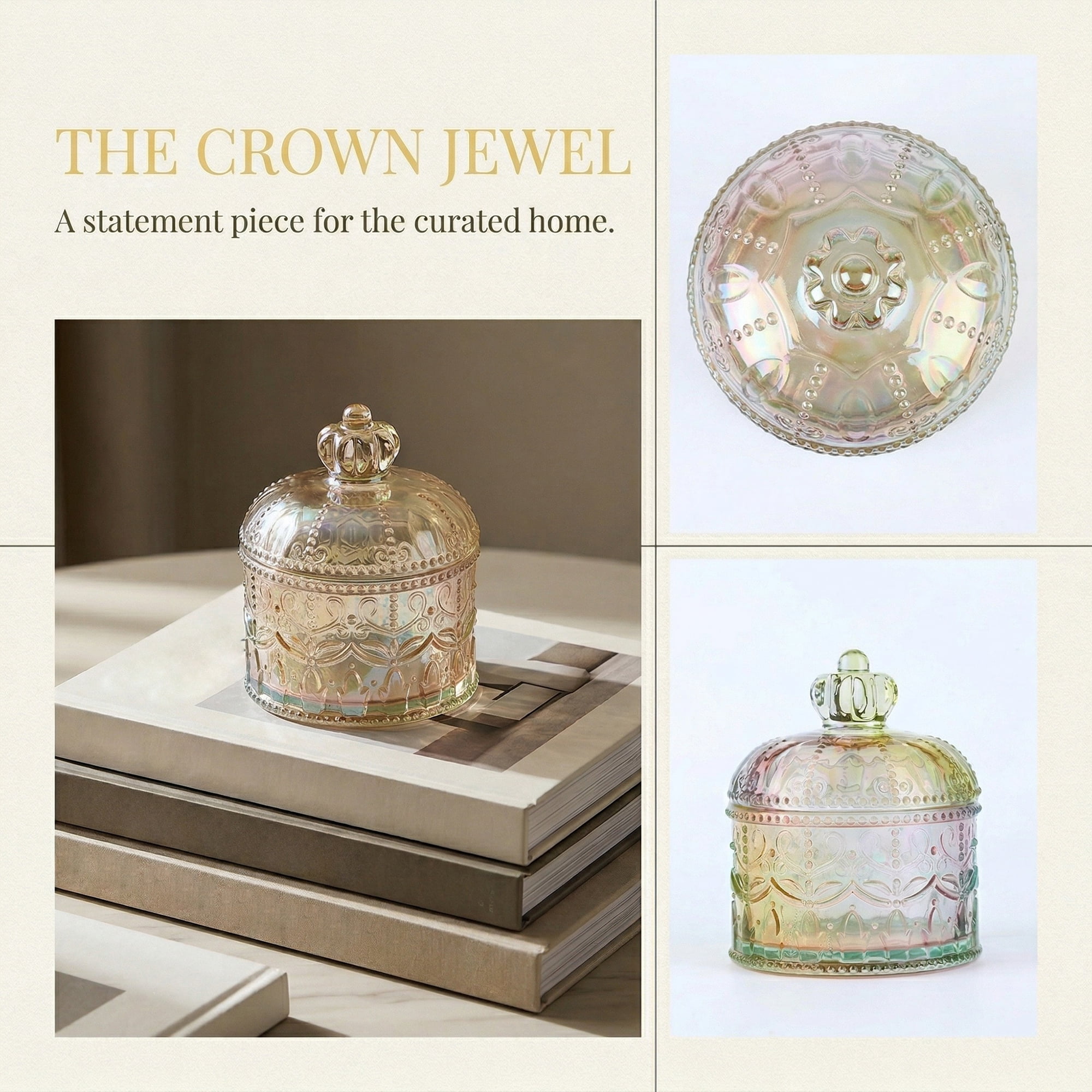 Unique Bargains Glass Crown Jewelry Dish with Lid Crystal Trinket Box Colorful