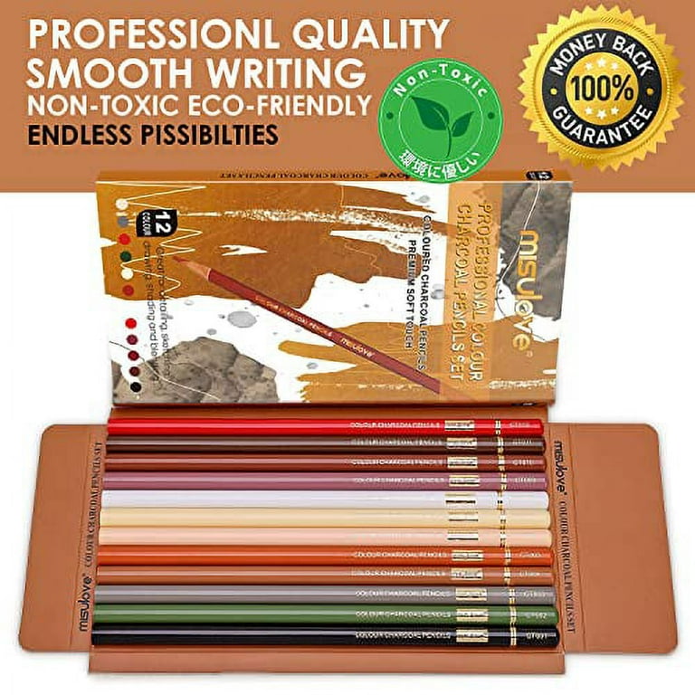 KALOUR Pro Pastel Chalk Colored Pencils,Set of 50 Colors,Color Charcoal Pencils for Drawing Sketching Coloring Shading,Art Supplies for Adults