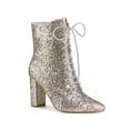 thumbnail image 1 of Unique Bargains Women's Glitter Pointed Toe Block Heel Ankle Boots Colorful (Size 7), 1 of 7