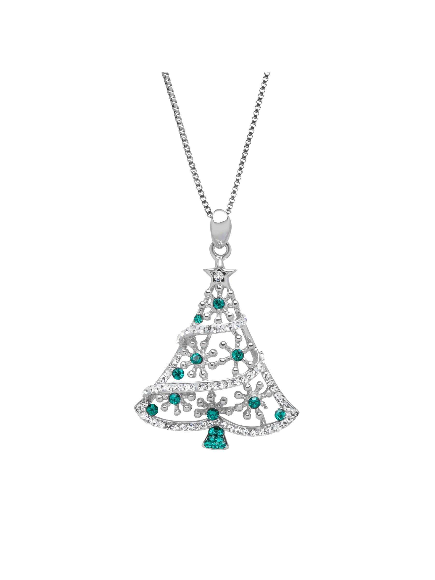 Luminesse Christmas Tree Pendant Necklace With Forest And White Swarovski Crystals In Sterling 7362