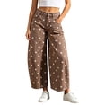 thumbnail image 2 of Karymi Shorts for Women Polka Dot Print Jeans, High Waist Single Button Zipper Fly Wide Curved Leg Denim Pants, Five Pocket Streetwear Balloon Trousers Pants for Women, 2 of 9
