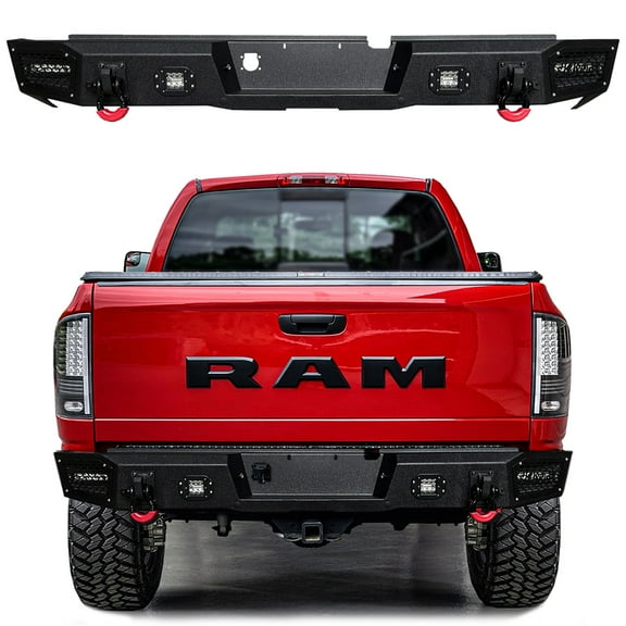 Vijay Compatible with 2002-2003-2004-2005-2006-2007-2008 Dodge RAM 1500 Rear Bumper Textured Black Steel with Lights and D-rings