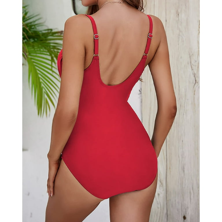 LAPHEE ROSE One Piece Swimsuit for Women Tummy Control Bathing Suits Ruched  Swimwear Red