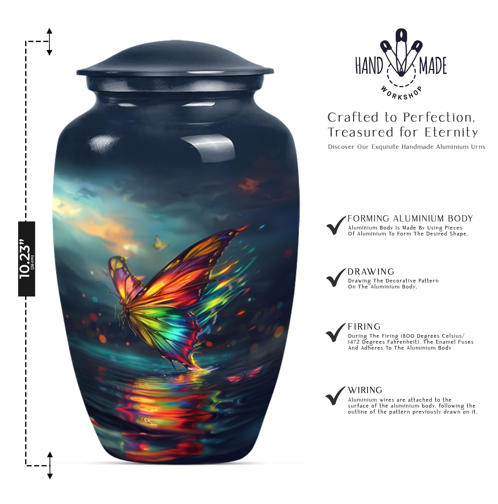 SUBSH Butterfly Urn for Ashes - Urns for Human Ashes Large Adult - Urns for Ashes Adult Male - Cremation Urns for Burial - Cremation Urn Human Ashes - Cremation Memorial (10 INCH Pack of 1)