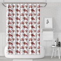 Red Christmas Car and Flower Pattern Shower Curtain 72"x72" ,Bathroom Decorative Shower Curtains Set with 12 Hooks,Modern Waterproof Washable Shower Curtain