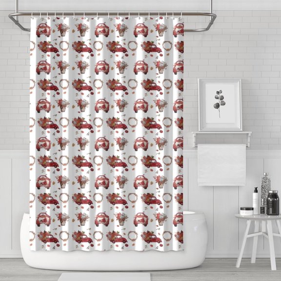 Red Christmas Car and Flower Pattern Shower Curtain 72"x72" ,Bathroom Decorative Shower Curtains Set with 12 Hooks,Modern Waterproof Washable Shower Curtain