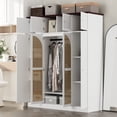 thumbnail image 4 of 71" Tall Armoire Wardrobe Closet, Wooden Clothing Storage Cabinet with Hanging Rod, Stand Alone Coat Cabinet with Adjustable Shelves and Rattan Decorative Doors, White, 4 of 9