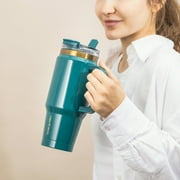 Thyme & Table 32 fl oz Stainless Steel Luna Tumbler with Handle and Dual Straw Lid, Teal
