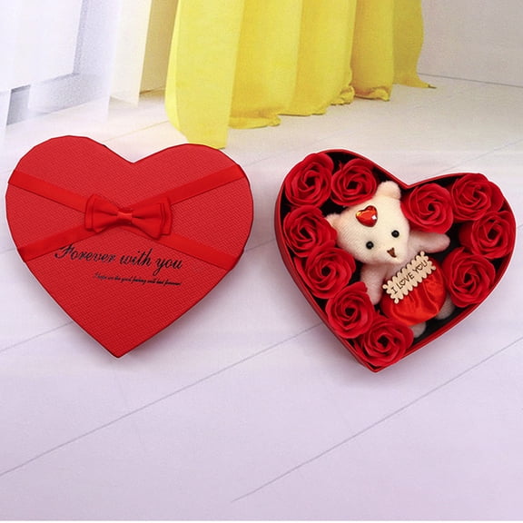 Loespoir Preserved Roses In A Cute Teddy Bear Gift Box, Artificial Red Roses Heart Shaped Box, Long Lasting Rose Bear Set, For Valentines Day Gift, Birthdays, Anniversary(Red)