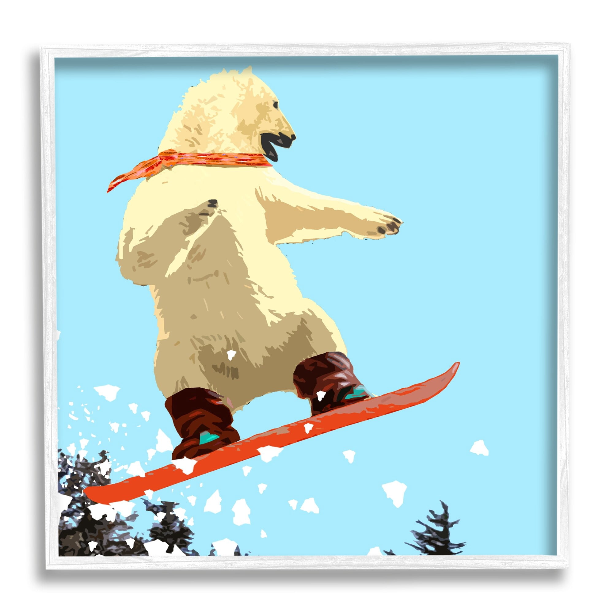 Stupell Industries Polar Bear Snowboarding Catching Air Winter Sports Graphic Art White Framed Art Print Wall Art, Design by Noah Bay
