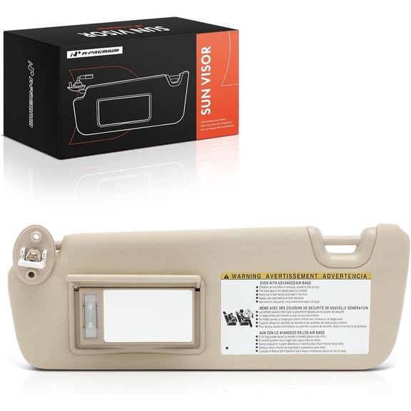 A-Premium Driver Left Side Sun Visor Compatible with Toyota Highlander 2014-2019 - with Vanity Light, with Vanity Mirror, Beige Color - Replaces 743200E074A0, 74320-0E074-A0