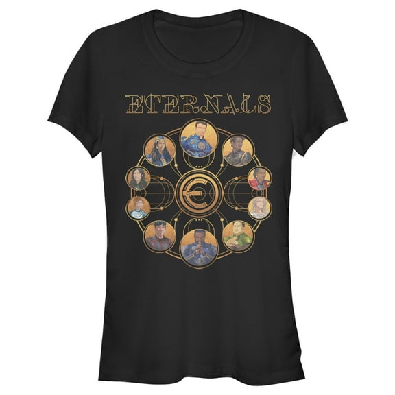 Junior's Marvel Eternals Circular Gold  Graphic Tee Black Small