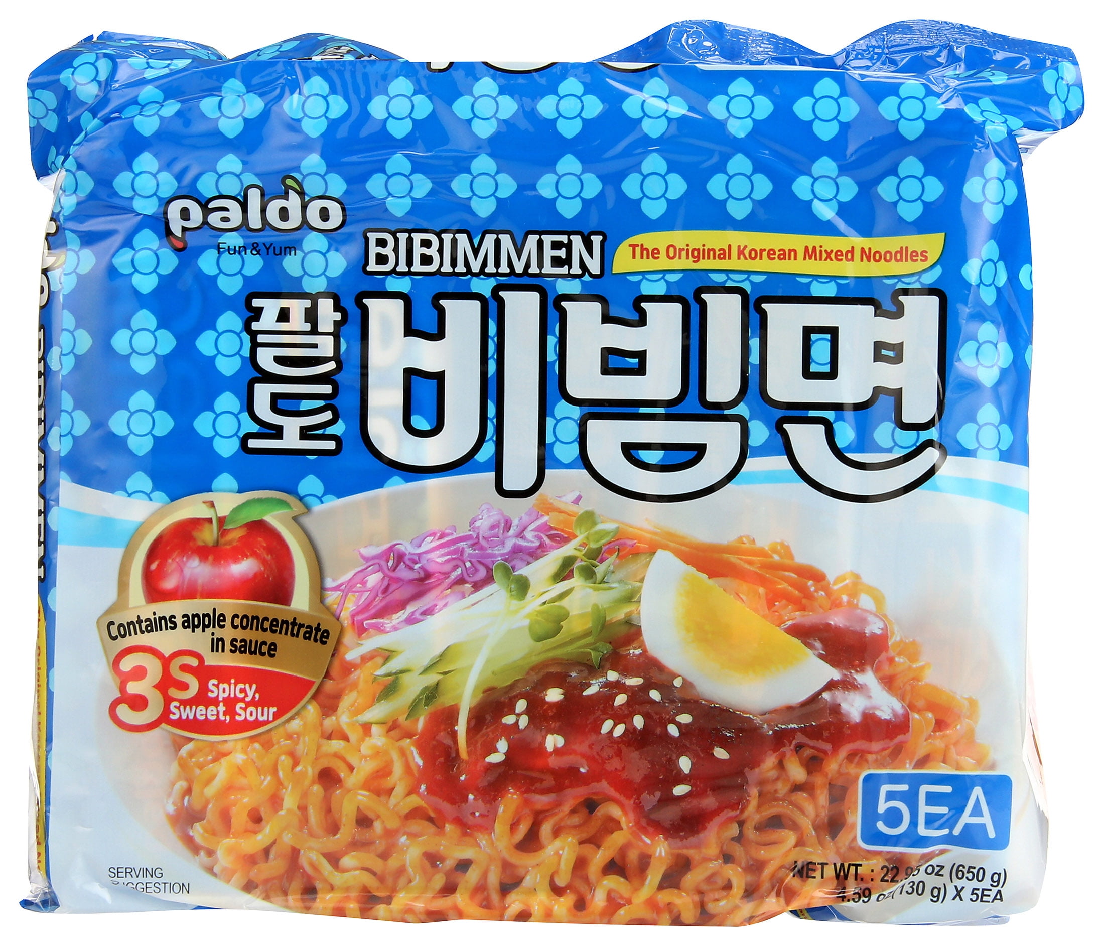(4 pack) Paldo Bibim Men Korean Spicy Oriental Style Noodle, 4.58 oz, 5 Count Bag