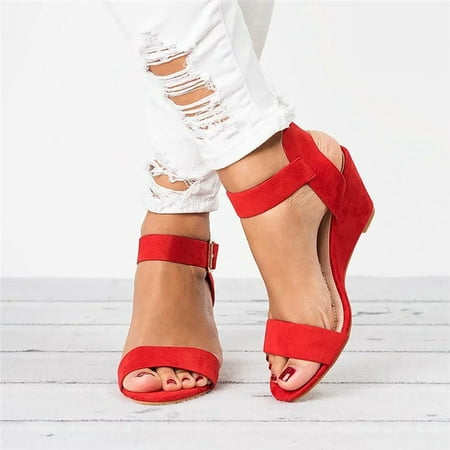 

BRISEZZS Wedge Sandals for Women Open Toe Fashion Casual Summer Slide Sandals #249 Red