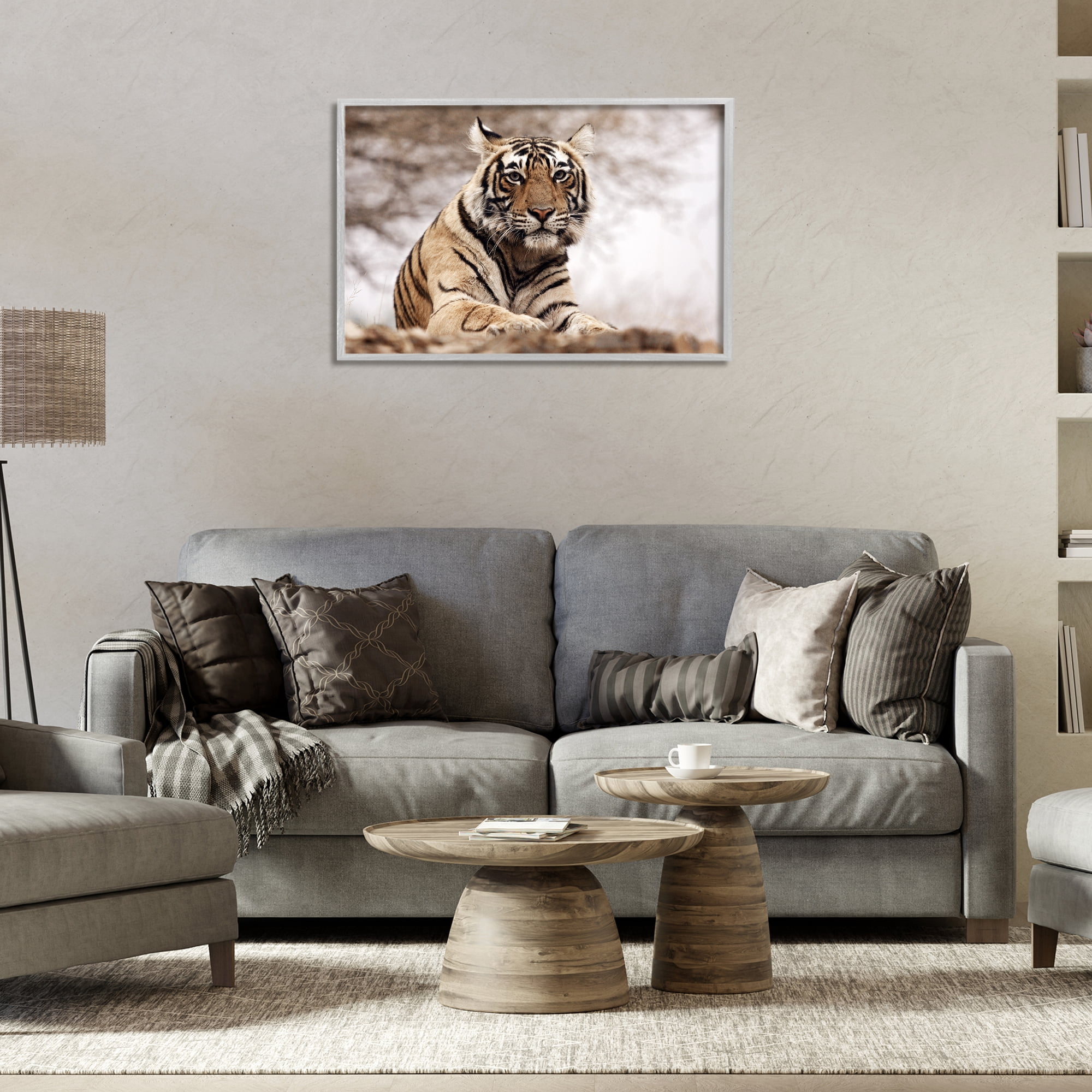 Stupell Industries Strong Tiger Atop Hill Animals & Insects Photography Gray Framed Art Print Wall Art, 30 x 20