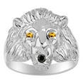 thumbnail image 1 of RYLOS Lion Head Ring Black Diamond Mouth & Gemstone Eyes Fun Designer Rings Citrine Sterling Silver Jewelry Size 9, 1 of 7