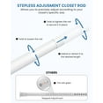 thumbnail image 3 of 2 PACK Closet Rods for Hanging Clothes, 17 to 28 Inches Stepless Adjustable Metal Closet Rod, 1.3 Inches Heavy Duty Clothes Hanging Rod for Closet Wardrobes Laundry RV, White, 3 of 7