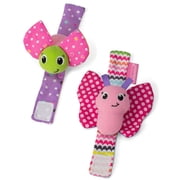Infantino Sparkle Baby Wrist Rattles, Butterfly & Lady Bug Set, 2-Piece, Pink