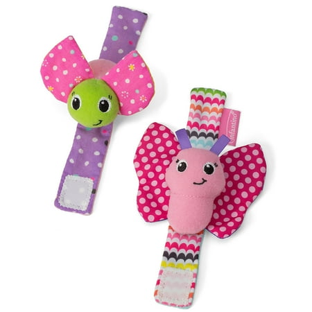 Infantino Sparkle Baby Wrist Rattles, Butterfly & Lady Bug Set, 2-Piece, Pink