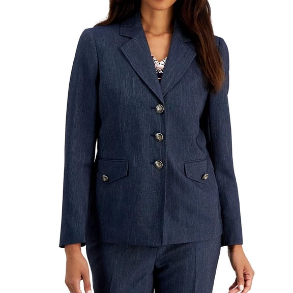 Kasper Womens Denim Blazer Jacket, Blue, 4