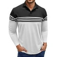 thumbnail image 6 of MIXUE Polo Shirts For Men Fall Winter Striped Print Color Block Lapel Button Down Long Sleeve Casual Sports Tops Holiday Wear,Black,XXXL, 6 of 7