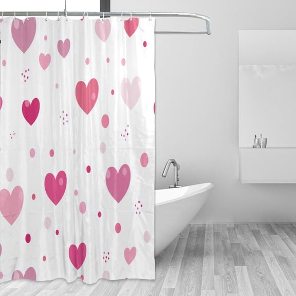 Pink Heart with Polka Dot Valentine Shower Curtains with 12 Hooks Waterproof Bathroom Decor 66" x 72"