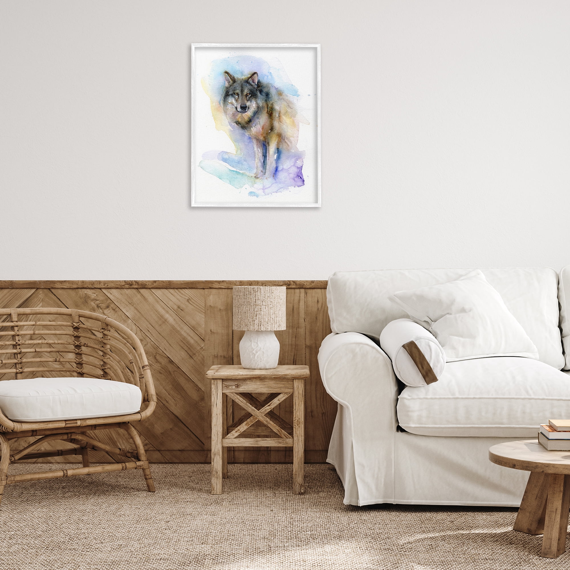 Stupell Industries Watercolor Wolf in Snow Animals & Insects Painting White Framed Art Print Wall Art, 24 x 30